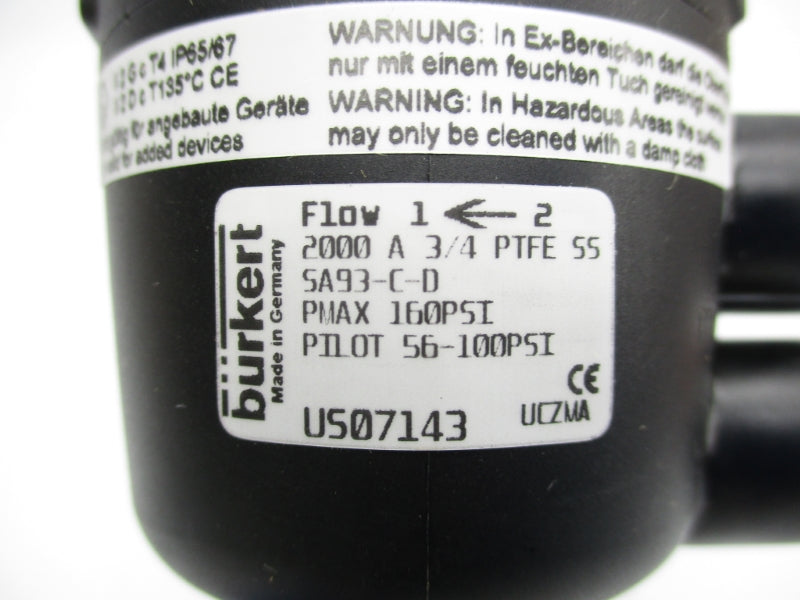 BURKERT 2000A3/4PTFESS US07143 160PSI NSMP