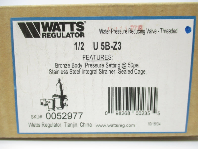 WATTS 1/2-U5B-Z3 0052977 50PSI NSMP
