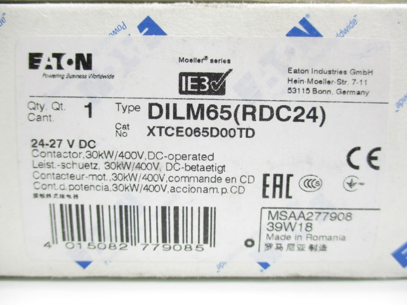 EATON XTCE065D00TD DILM65(RDC24) 24-27VDC NSMP