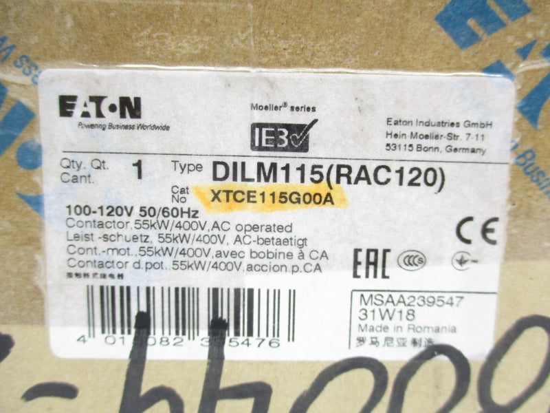EATON XTCE115G00A DILM115(RAC120) 100-120V NSMP