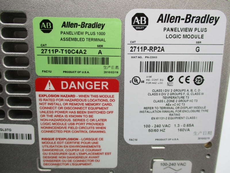 ALLEN BRADLEY 2711P-T10C4A2 SER. A 100-240VAC 1.3-0.65A NSMP