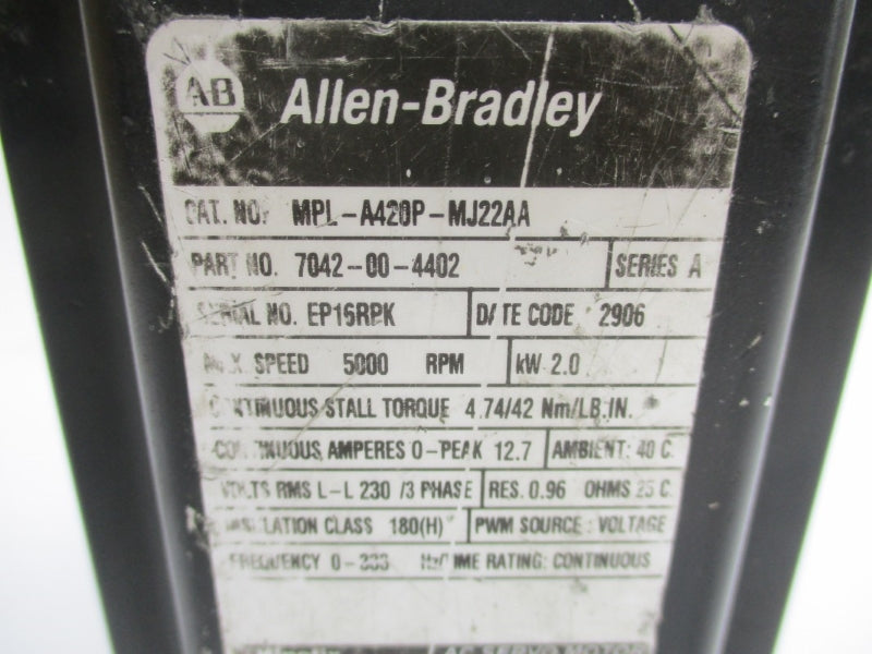 ALLEN BRADLEY MPL-A420P-MJ22AA SER. A 12.7A UNMP