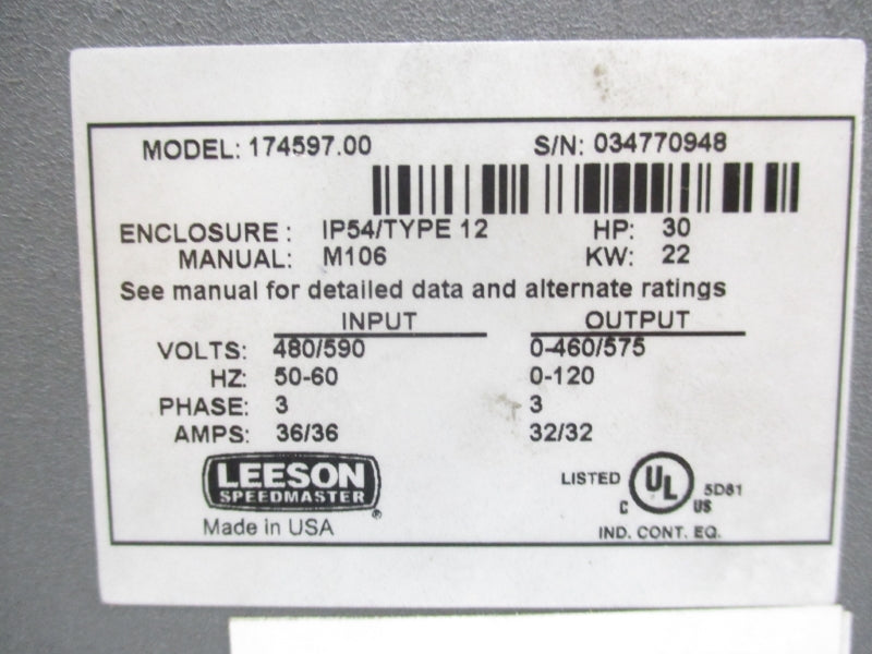 LEESON 174597.00 480/590V 36/36A UNMP