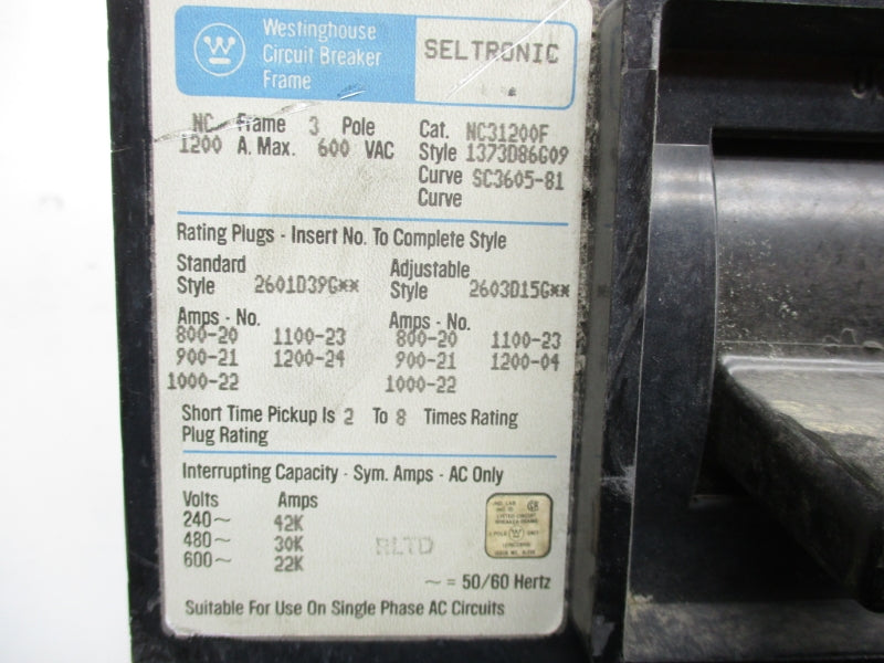 WESTINGHOUSE NC31200F 600VAC 1200A UNMP