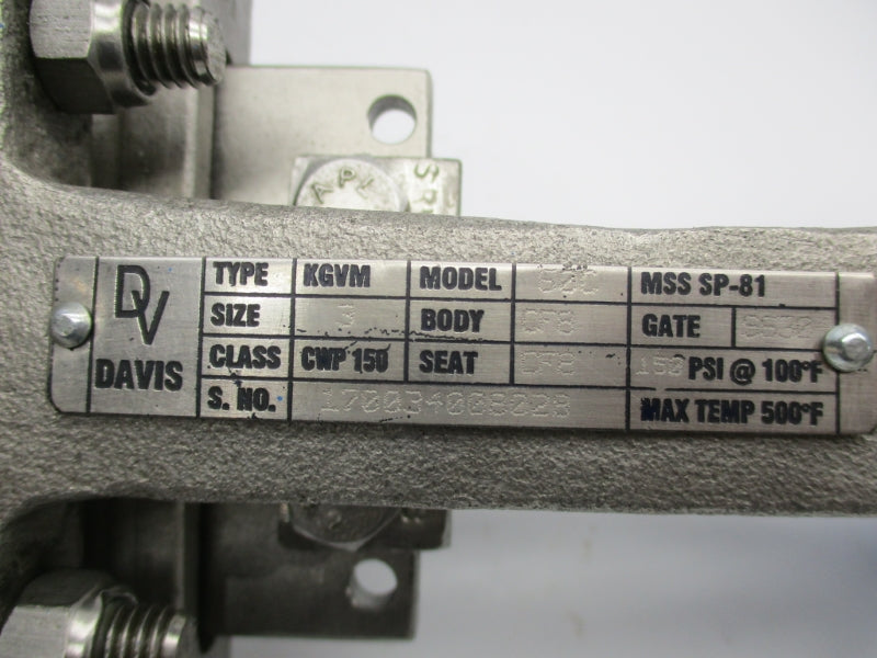 DAVIS KGVM-60C 150PSI 500'F 3" NSNP