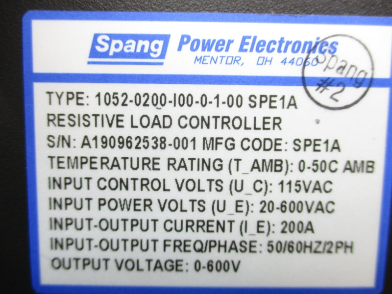 SPANG 1052-0200-I00-0-1-00 20-600VAC 200A UNMP