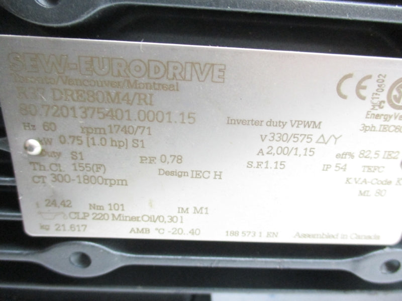 SEW EURODRIVE R37DRE80M4/RI 330/575V NSNP