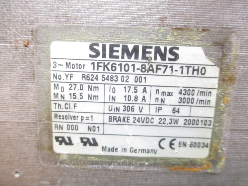 SIEMENS 1FK6101-8AF71-1TH0 306V 17.5A UNMP