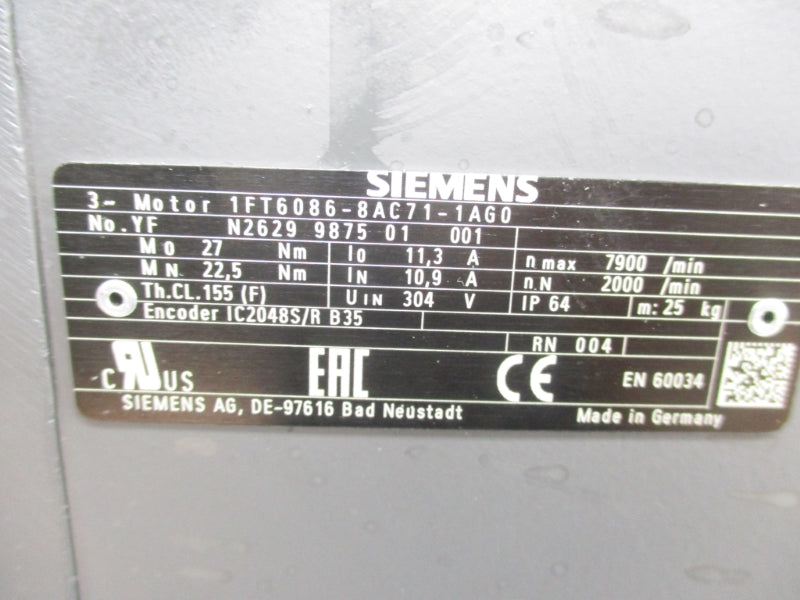 SIEMENS 1FT6086-8AC71-1AG0 304V 11.3A NSNP