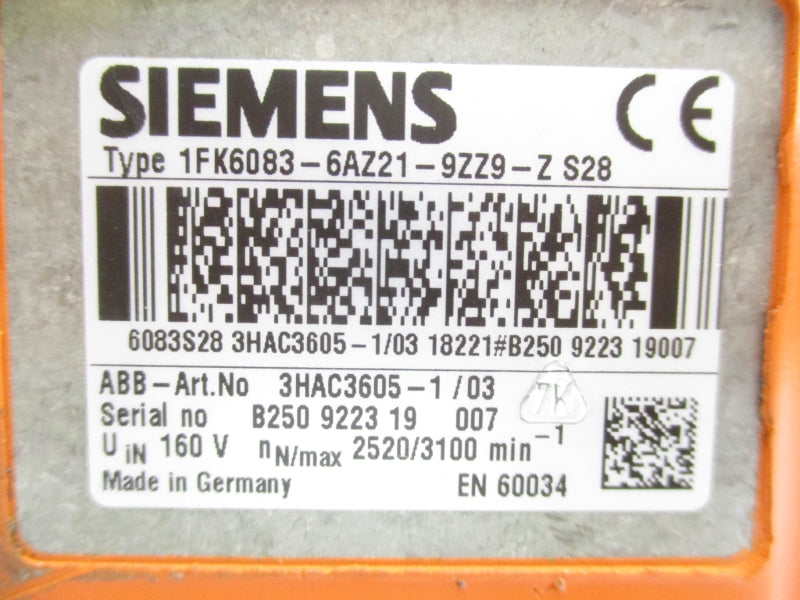 SIEMENS 1FK6083-6AZ21-9Z9-ZS28 3HAC3605-1/03 160V UNMP