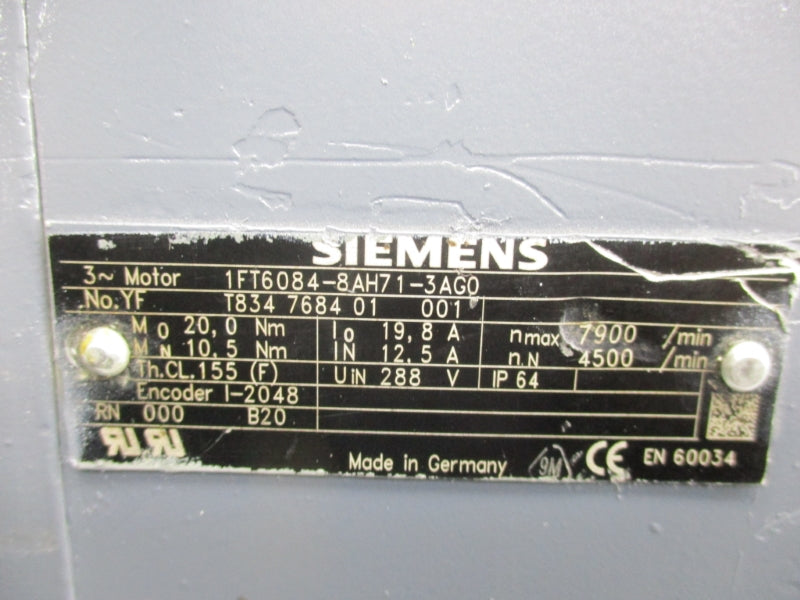 SIEMENS 1FT6084-8AH71-3AG0 288V 19.8A NSNP