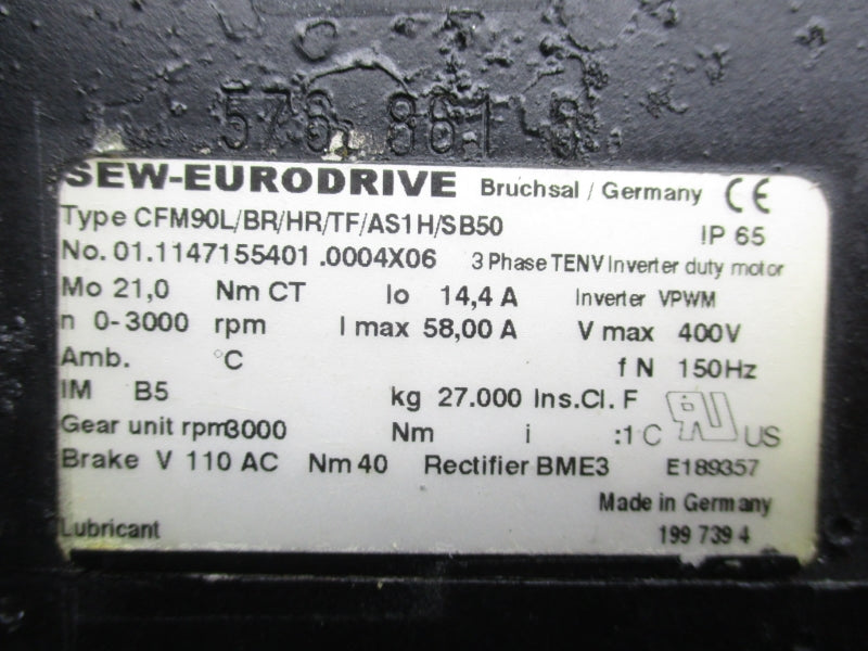 SEW EURODRIVE CFM90L/BR/HR/TF/AS1H/SB50 400V 14.4A NSNP