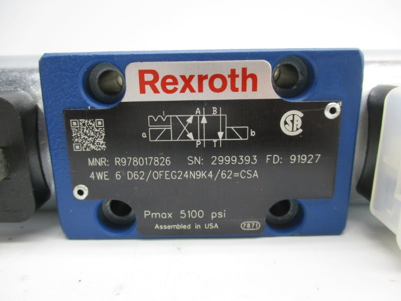 REXROTH 4WE6D62/LOFEG24N9K4/62=CSA R978017826 5100PSI NSNP