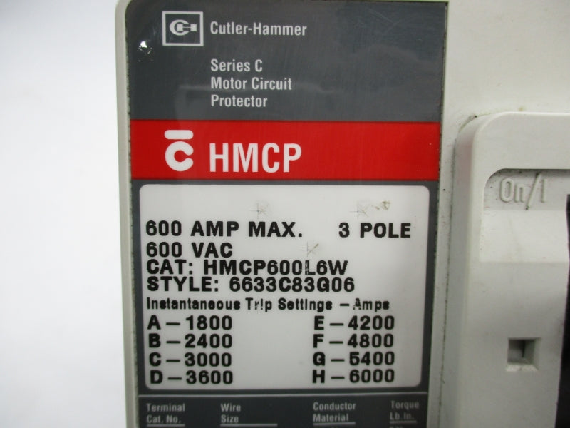 CUTLER HAMMER HMCP600L6W 600VAC 600A UNMP