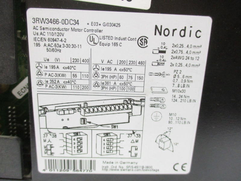 SIEMENS 3RW3466-0DC34 110/120VAC UNMP