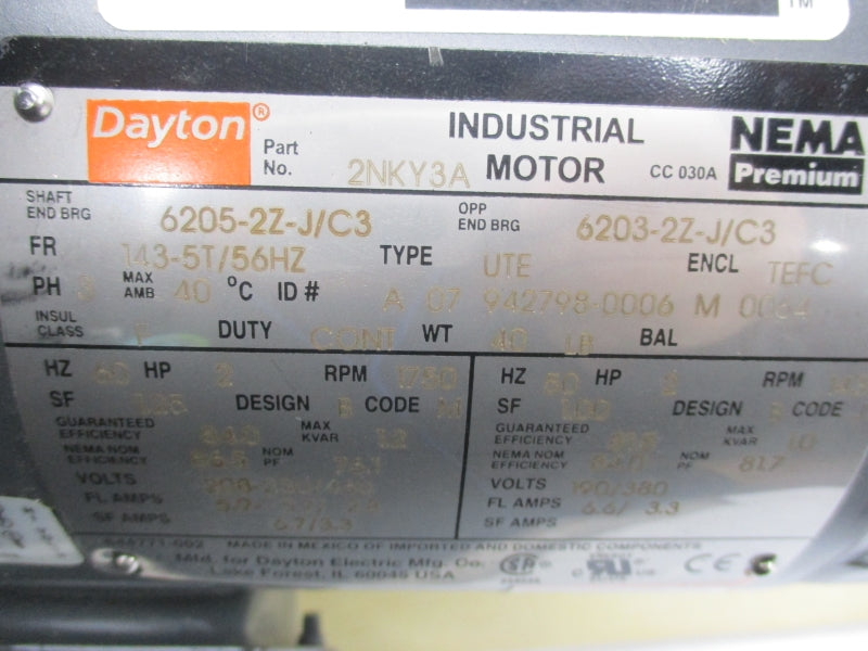 DAYTON 2NKY3A 208-230/460V 5.9-5.7/2.8A NSMP