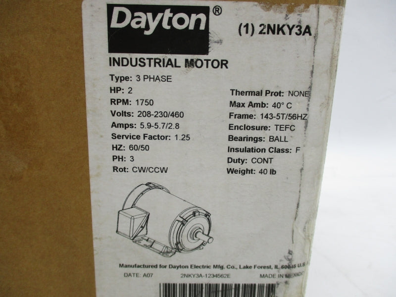 DAYTON 2NKY3A 208-230/460V 5.9-5.7/2.8A NSMP