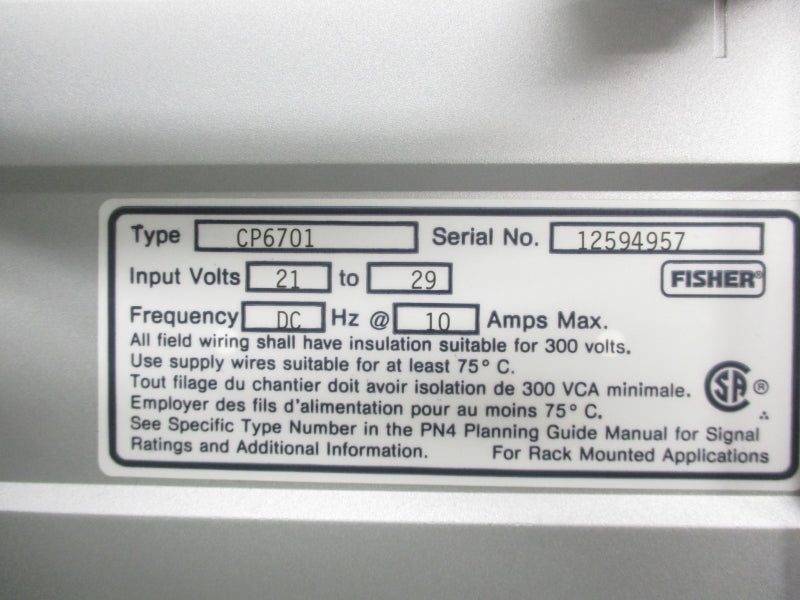 FISHER CP6701 21-29VAC 10A (AS PICTURED) UNMP