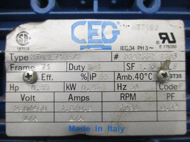 CEG MT0ML71B6/2 230/460V 1.8/0.9A NSNP
