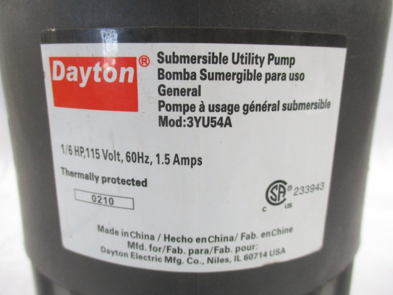 DAYTON 3YU54A 115VAC 1.5A UNMP