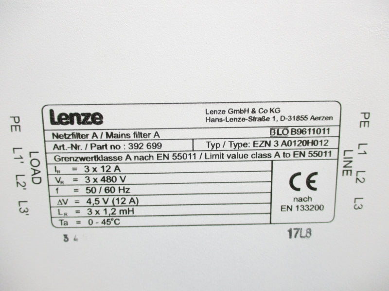 LENZE 392699 EZN3A0120H012 480V 12A NSMP