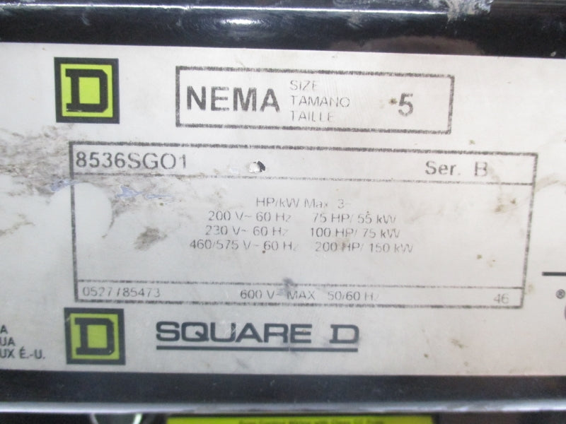 SQUARE D 8536SGO1V06 SER. B 440-480V 30A UNMP