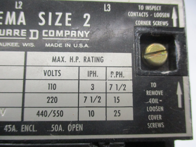 SQUARE D 8536SDO1V02S SER. A 110/120V 50A UNMP