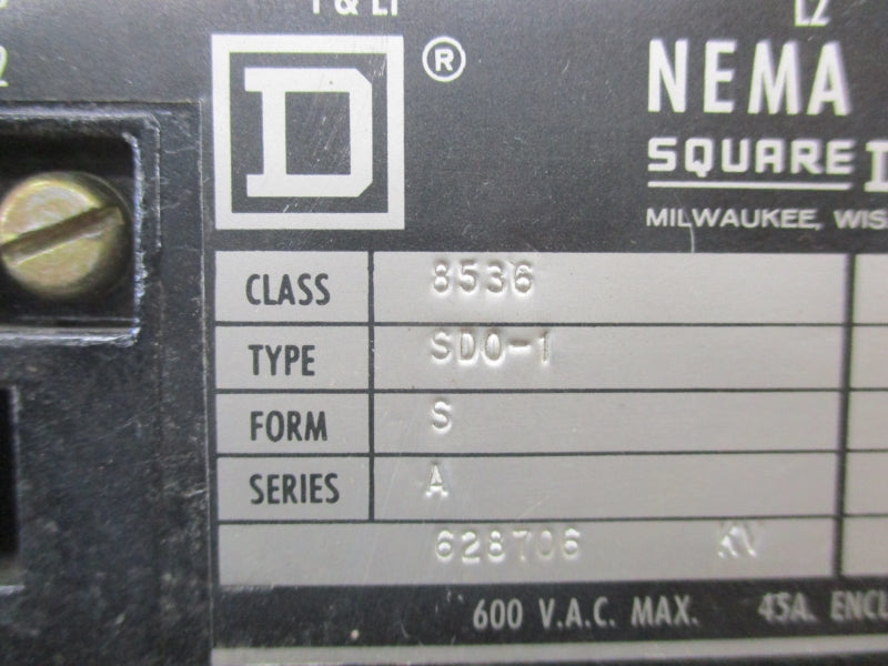 SQUARE D 8536SDO1V02S SER. A 110/120V 50A UNMP