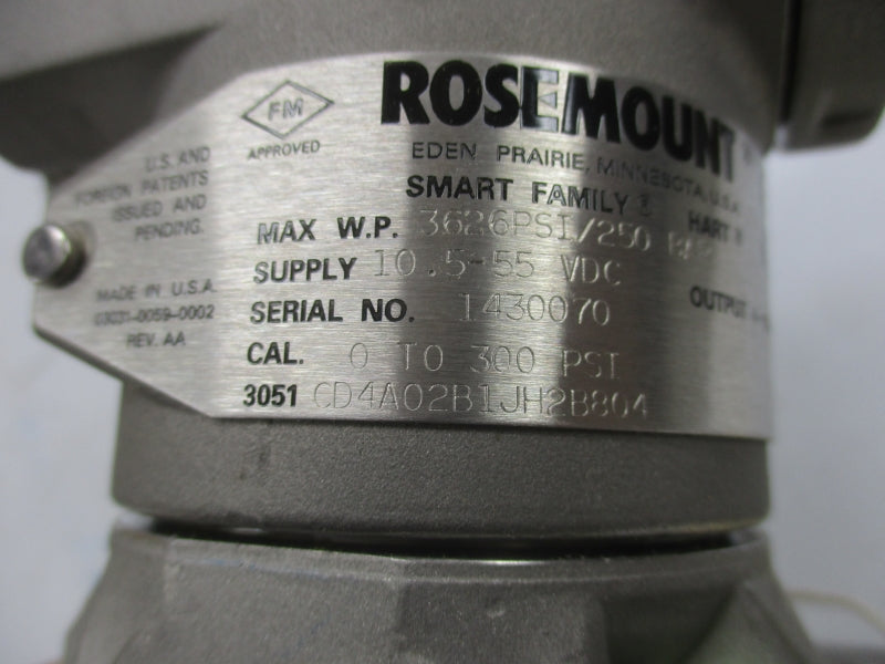 ROSEMOUNT 3051CD4A02B1JH2B804 10.5-55VDC 0-300PSI NSMP