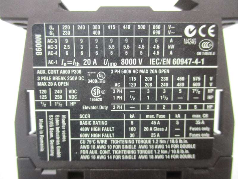 EATON XTCR009B21AD 3-1980-023A 120VDC 20A NSMP