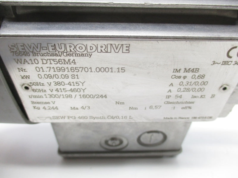 SEW EURODRIVE 01.7199165701.0001.15 WA10DT56M4 415-460V 0.28A NSNP