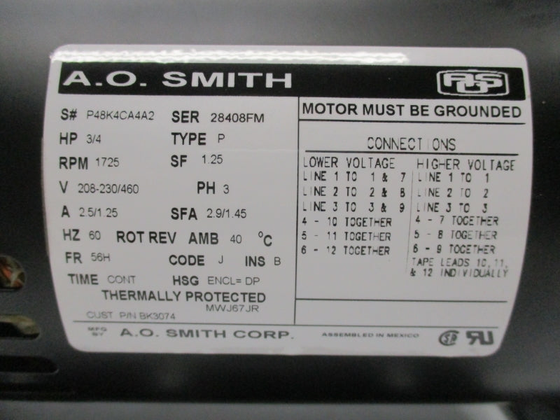 AO SMITH BK3074 460V 1.45A NSMP