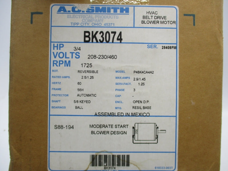 AO SMITH BK3074 460V 1.45A NSMP