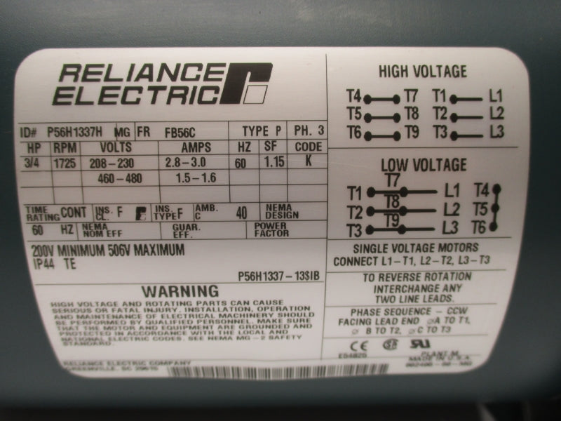 RELIANCE ELECTRIC P56H1337H 480V 1.5-1.6A NSNP