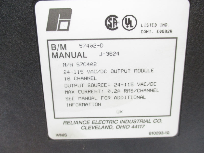 RELIANCE ELECTRIC 57C402 57402-D 24-115VAC/DC 0.2A UNMP