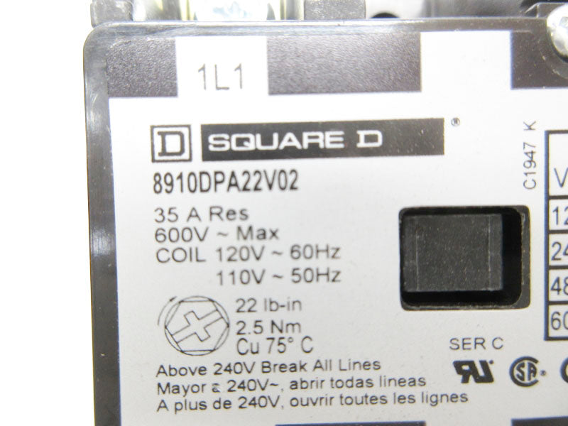 SQUARE D 8910DPA22V02 SER. C 110/120V 35A NSNP