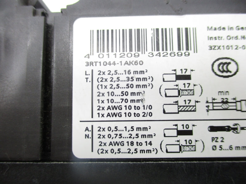 SIEMENS 3RT1044-1AK60 110/120V (AS PICTURED) NSNP
