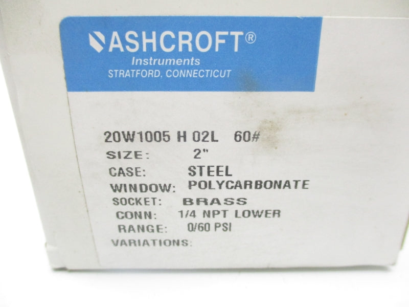 ASHCROFT 20W1005H02L60# 0-60PSI 2" NSMP