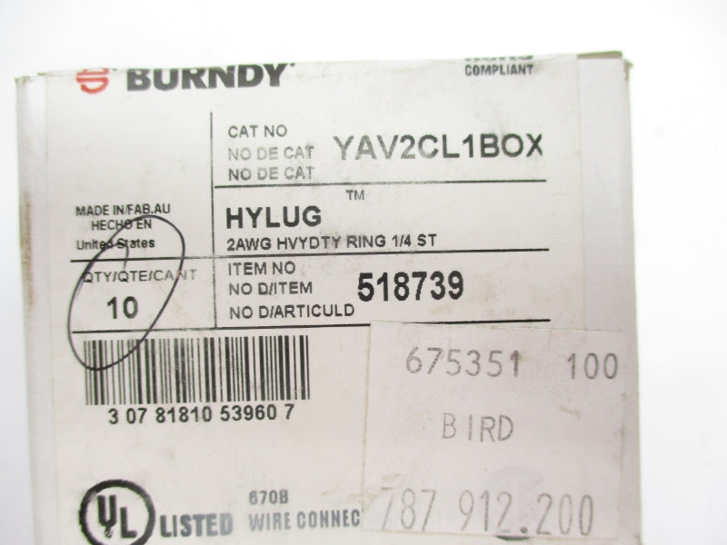 BURNDY YAV2CL1BOX (PKG OF 10) NSFS