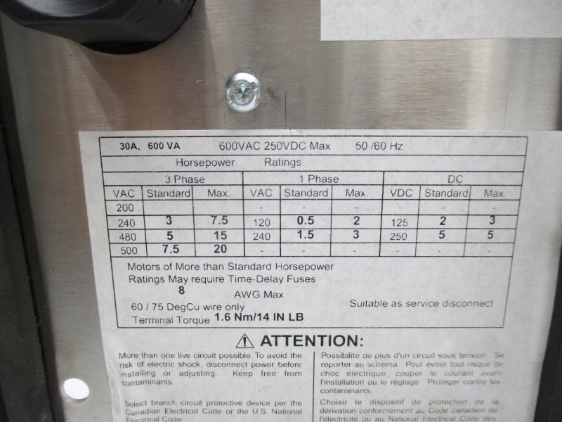 ALLEN BRADLEY 194R-CN30-1753-PY-P SER. B 600VAC 30A NSNP