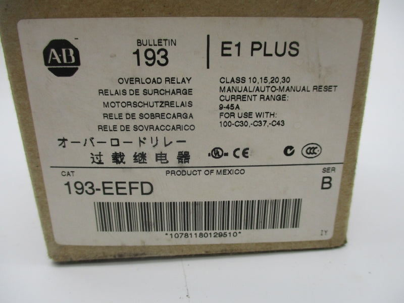 ALLEN BRADLEY 193-EEFD SER. B 600V 9-45A (BR/WH) NSMP