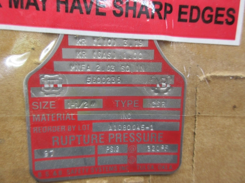 BS&B SAFETY SYSTEMS A1080045-1 97PSI 120'F 1-1/2" NSMP