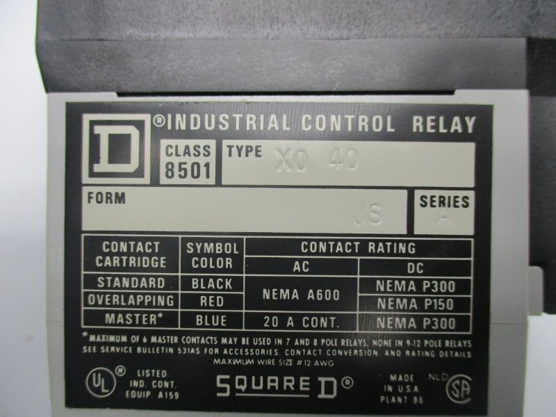 SQUARE D 8501XO40 SER. A 110/120V 20A NSMP