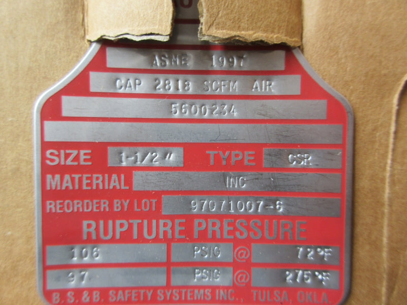 BS&B SAFETY SYSTEMS 97071007-6 106PSI 72'F 1-1/2" NSMP