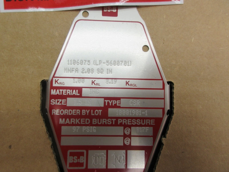 BS&B SAFETY SYSTEMS 10001901-1 97PSI 317'F 1.5" NSMP