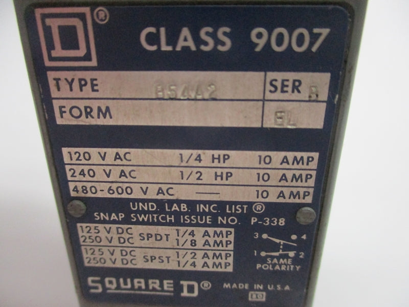 SQUARE D 9007B54A2 SER. B 480-600VAC 10A NSNP