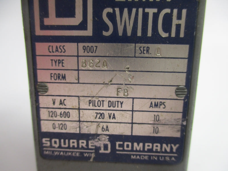 SQUARE D 9007B62A SER. A 120-600VAC 10A UNMP