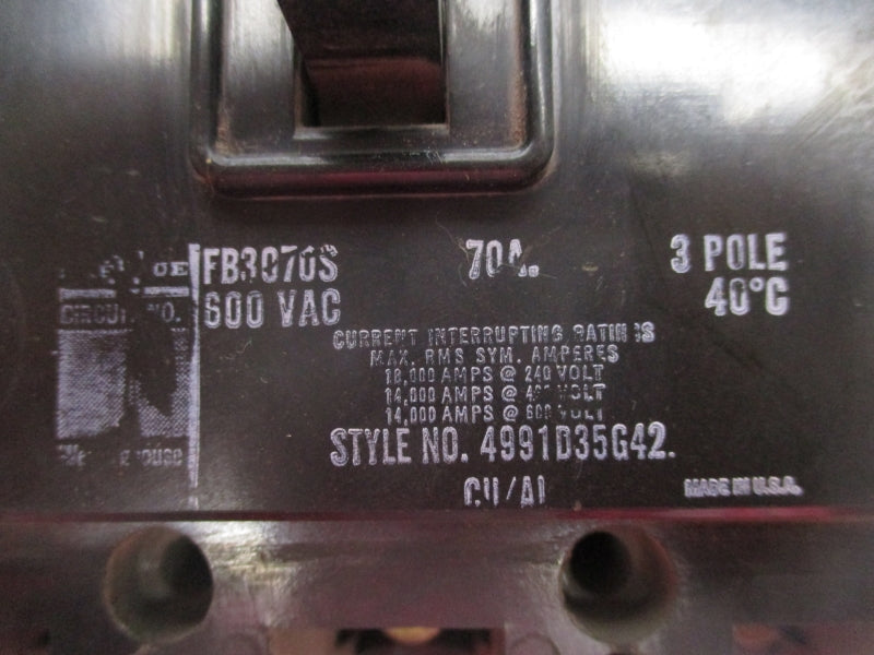 WESTINGHOUSE FB3070S 600VAC 70A UNMP