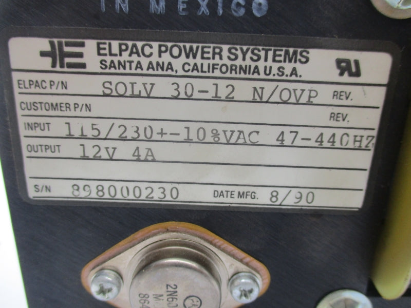 ELPAC POWER SYSTEMS SOLV30-12N/OVP 115/230VAC 4A NSNP