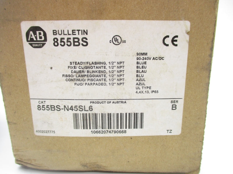 ALLEN BRADLEY 855BS-N45SL6 SER. B 90-240VAC 1/2" (BR/WH) NSMP